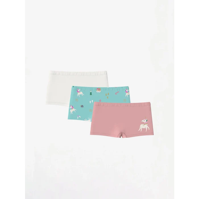 LCW Kids Turkuaz Baskılı Kız Çocuk Boxer 3lü