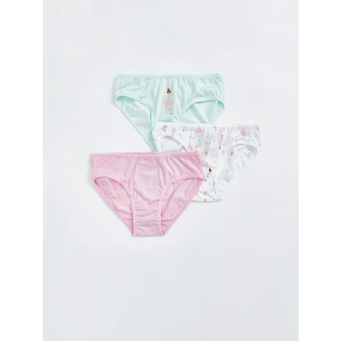 LCW Kids Beyaz Baskılı Kız Çocuk Külot 3lü