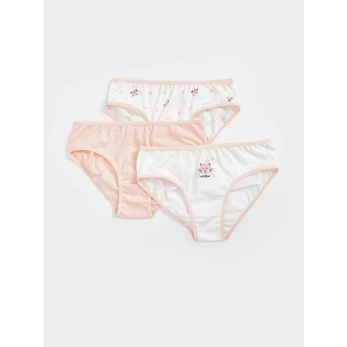 LCW Kids Ekru Baskılı Kız Çocuk Külot 3lü