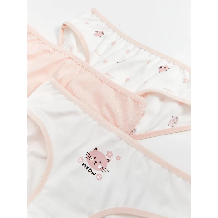 LCW Kids Ekru Baskılı Kız Çocuk Külot 3lü