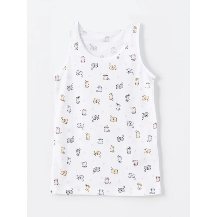 LCW Kids Beyaz Baskılı Kız Çocuk Atlet 2li