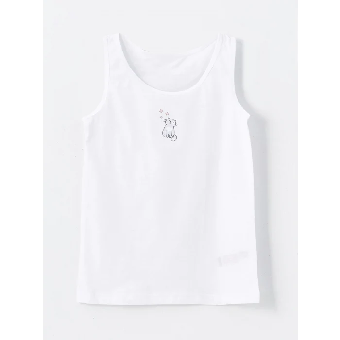 LCW Kids Beyaz Baskılı Kız Çocuk Atlet 2li