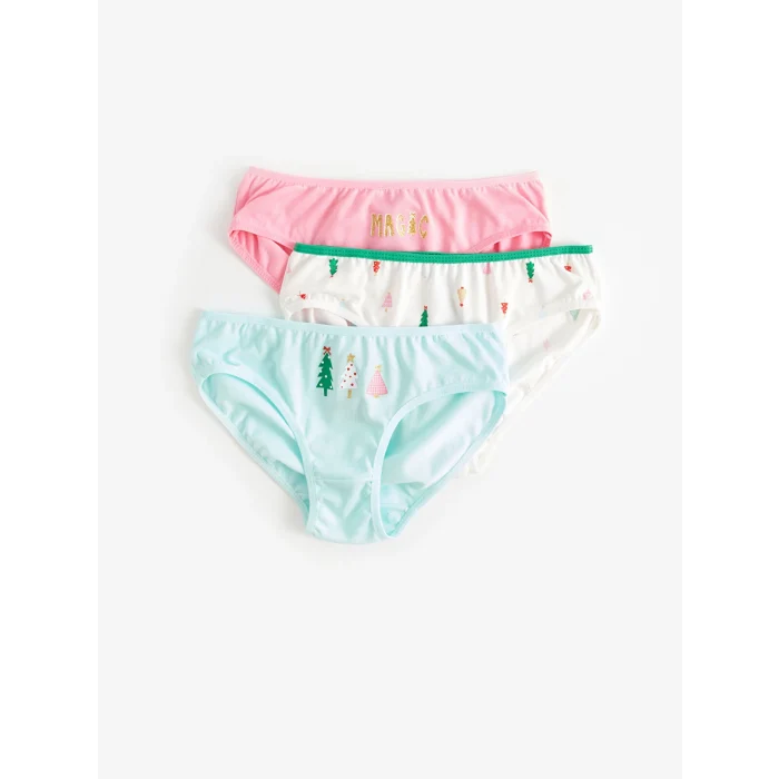 LCW Kids Mavi Yılbaşı Temalı Pamuklu Kız Çocuk Külot 3lü