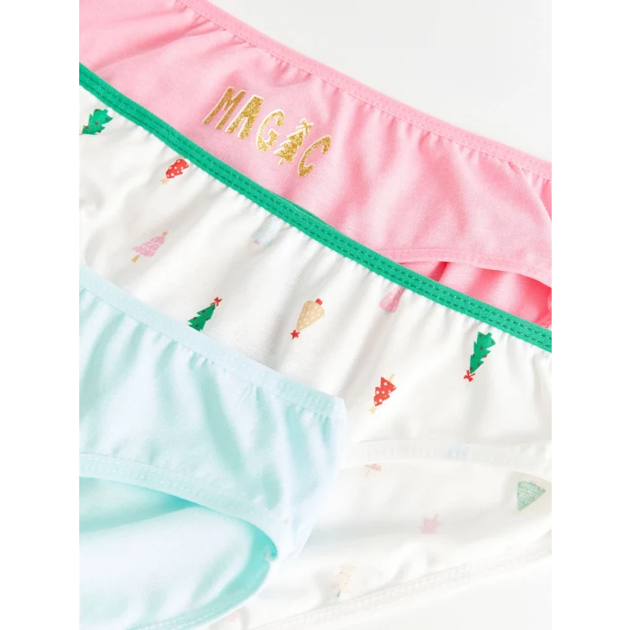 LCW Kids Mavi Yılbaşı Temalı Pamuklu Kız Çocuk Külot 3lü