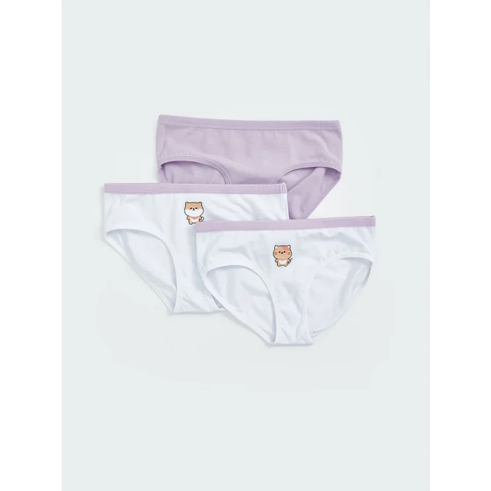 LCW Kids Beyaz Baskılı Kız Çocuk Külot 3lü