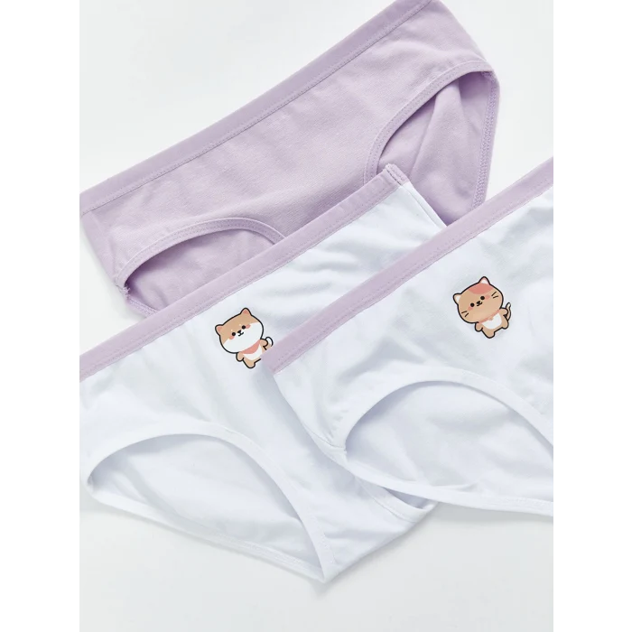 LCW Kids Beyaz Baskılı Kız Çocuk Külot 3lü