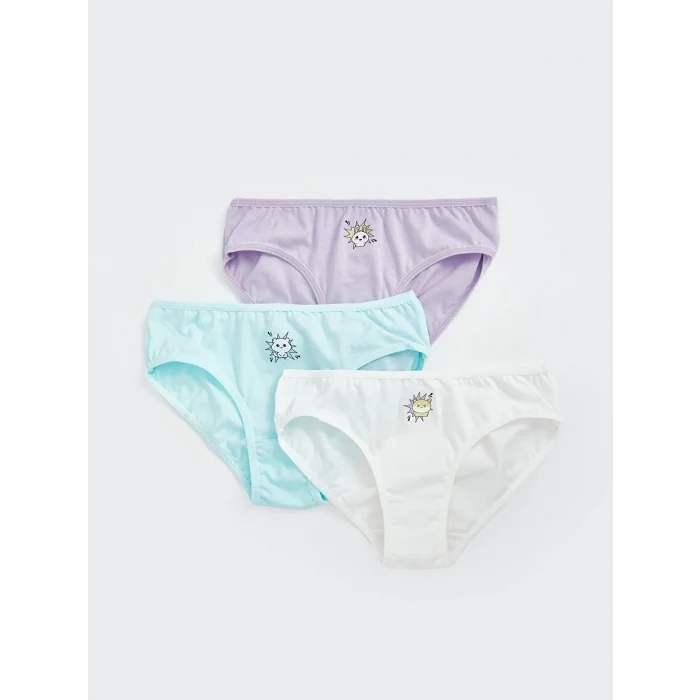 LCW Kids Ekru Baskılı Pamuklu Kız Çocuk Külot 3lü