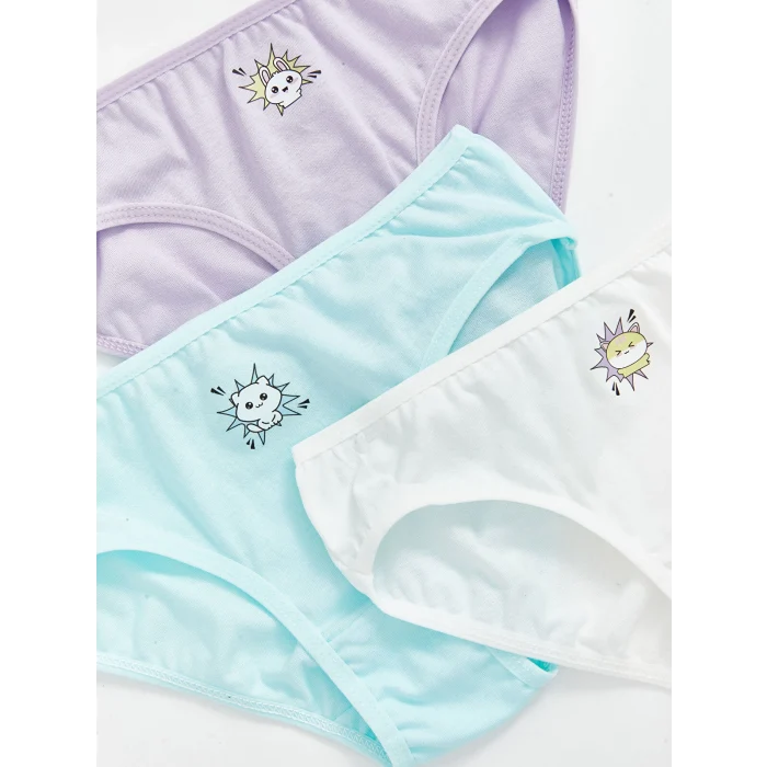 LCW Kids Ekru Baskılı Pamuklu Kız Çocuk Külot 3lü