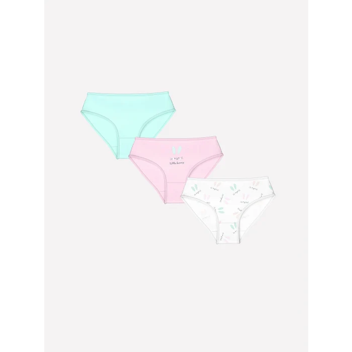 LCW Kids Beyaz Baskılı Kız Çocuk Külot 3lü