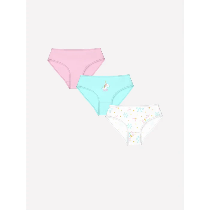 LCW Kids Beyaz Baskılı Kız Çocuk Külot 3lü