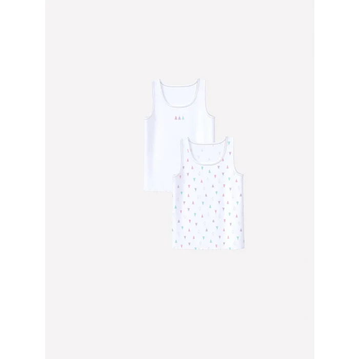 LCW Kids Beyaz Baskılı Kız Çocuk Atlet 2li