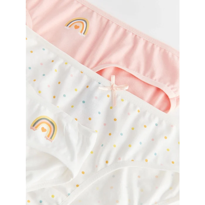 LCW Kids Ekru Baskılı Pamuklu Kız Çocuk Külot 3lü