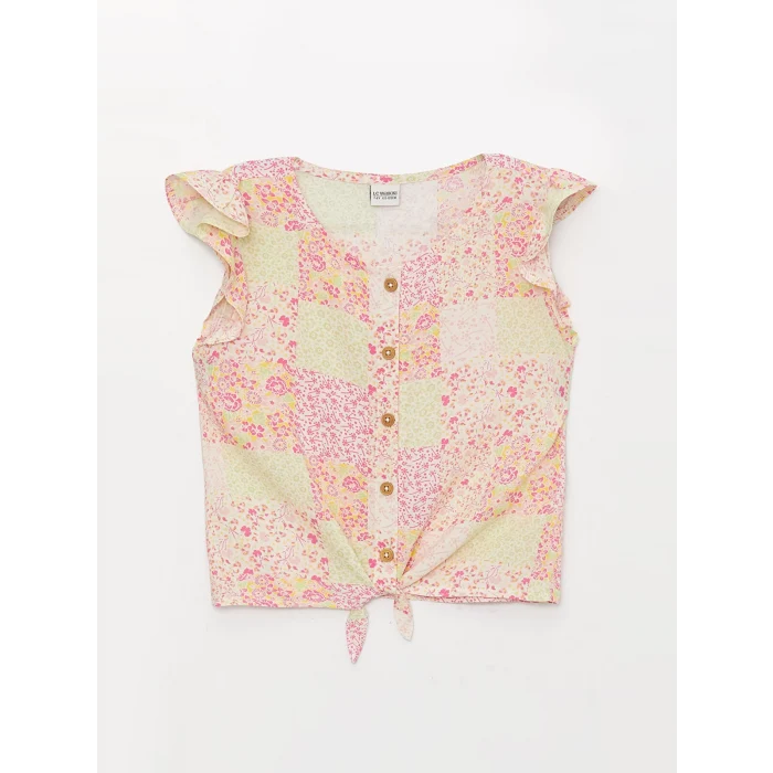 LCW Kids Karişik Bisiklet Yaka Baskılı Kısa Kollu Kız Çocuk Bluz ve Etek