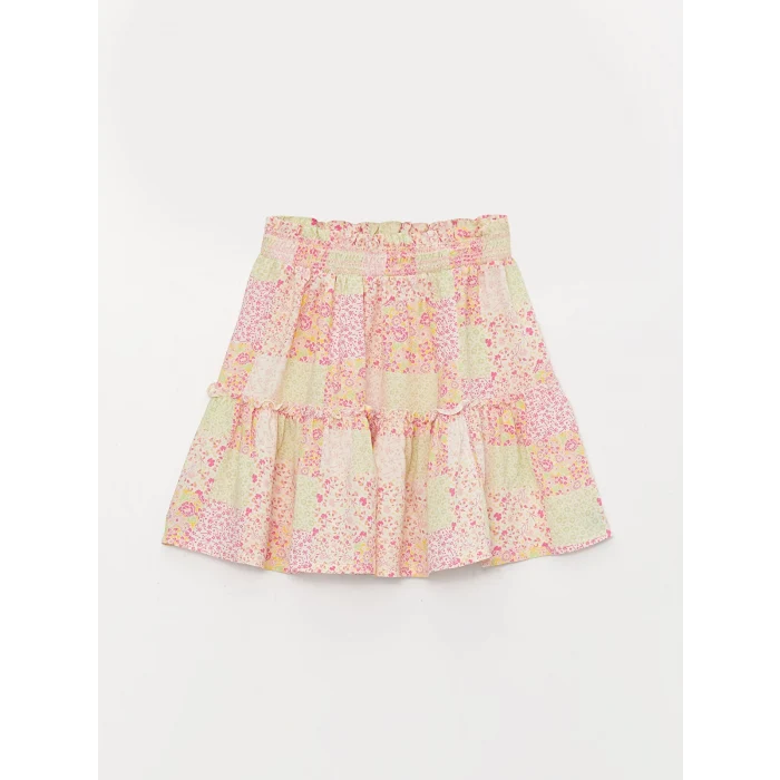 LCW Kids Karişik Bisiklet Yaka Baskılı Kısa Kollu Kız Çocuk Bluz ve Etek