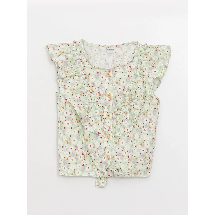 LCW Kids Yeşil Bisiklet Yaka Desenli Kız Çocuk Bluz