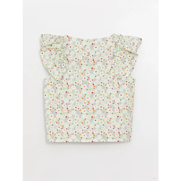 LCW Kids Yeşil Bisiklet Yaka Desenli Kız Çocuk Bluz