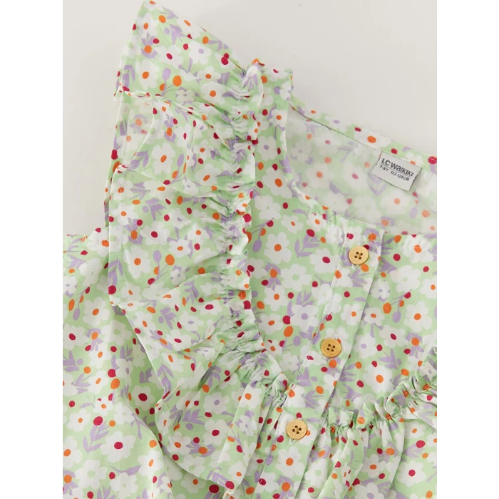 LCW Kids Yeşil Bisiklet Yaka Desenli Kız Çocuk Bluz