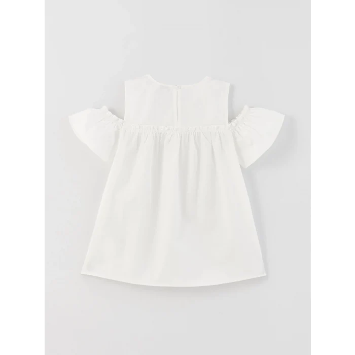 LCW Kids Ekru Bisiklet Yaka Baskılı Kısa Kollu Kız Çocuk Bluz