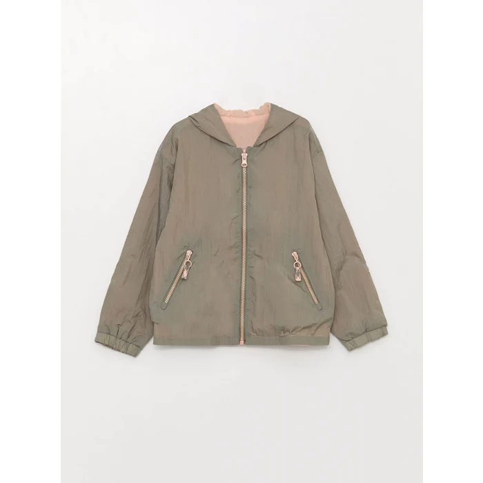 LCW Kids Yeşil Kapüşonlu Çift Taraflı Kız Çocuk Mont