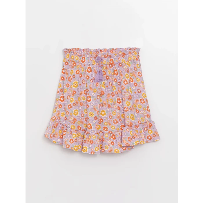 LCW Kids Lila Beli Lastikli Desenli Kız Çocuk Etek