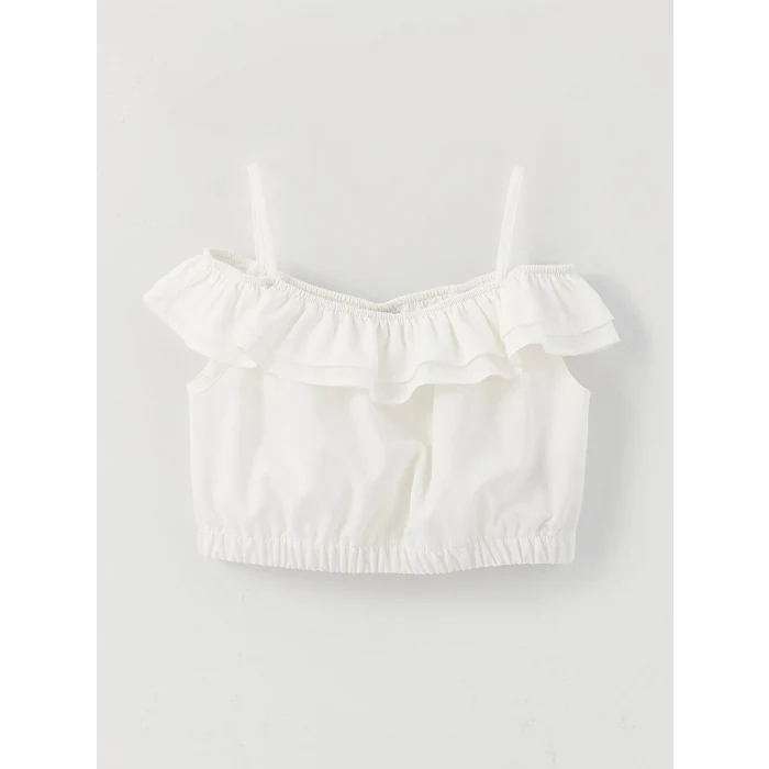 LCW Kids Ekru Kare Yaka Basic Kız Çocuk Crop Bluz