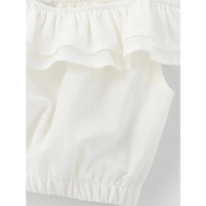 LCW Kids Ekru Kare Yaka Basic Kız Çocuk Crop Bluz