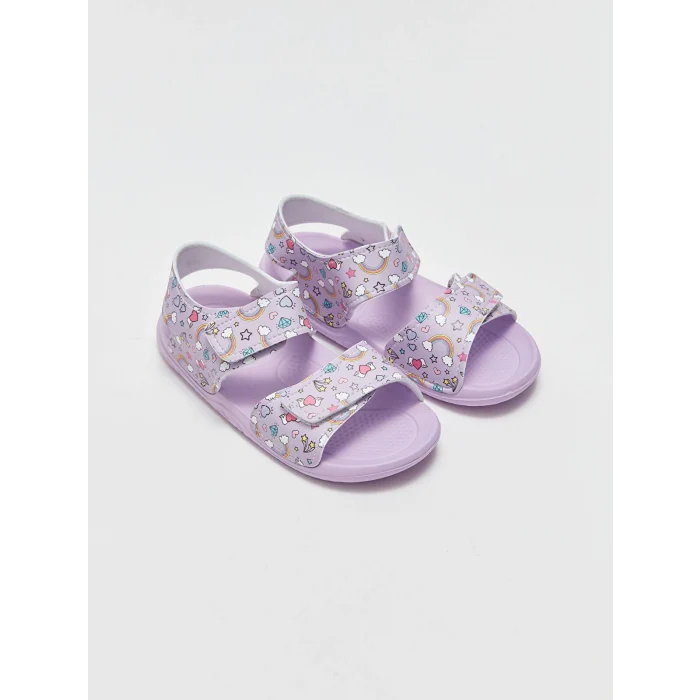 LCW STEPS Lila Baskılı Cırt Cırtlı Kız Çocuk Sandalet