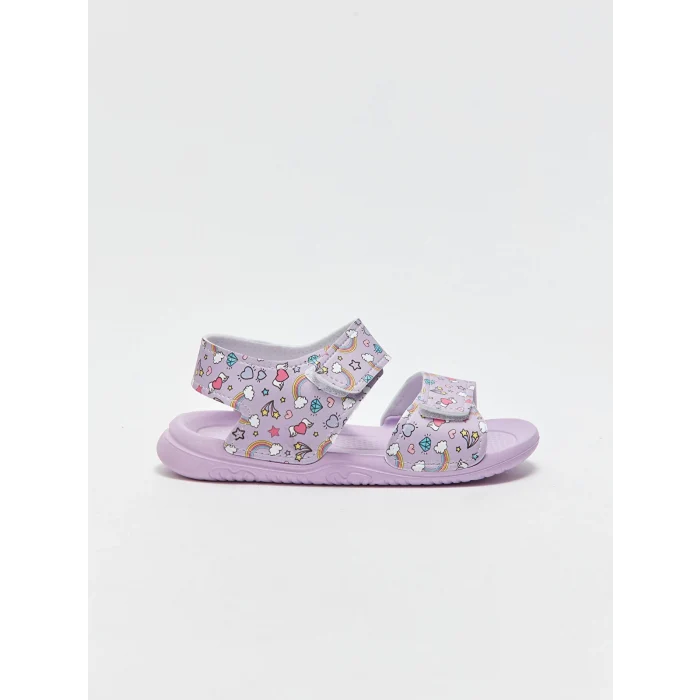 LCW STEPS Lila Baskılı Cırt Cırtlı Kız Çocuk Sandalet