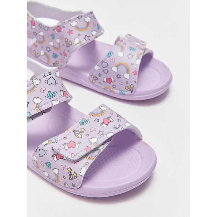 LCW STEPS Lila Baskılı Cırt Cırtlı Kız Çocuk Sandalet
