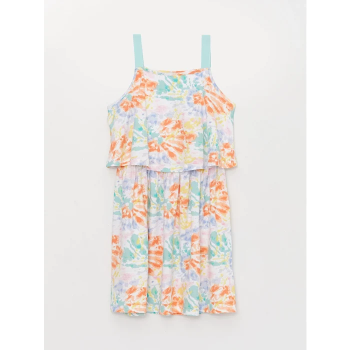 LCW Kids Karişik Kare Yaka Desenli Askılı Kız Çocuk Elbise