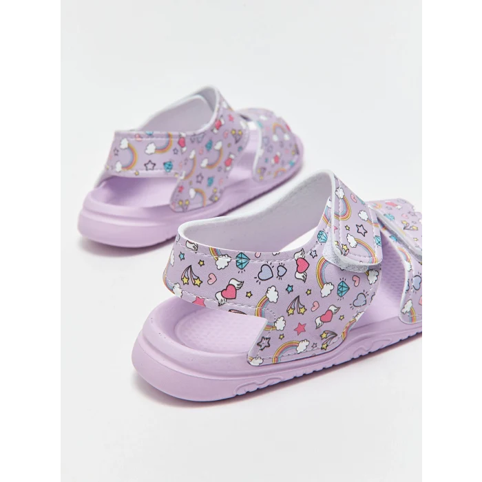 LCW STEPS Lila Baskılı Cırt Cırtlı Kız Çocuk Sandalet