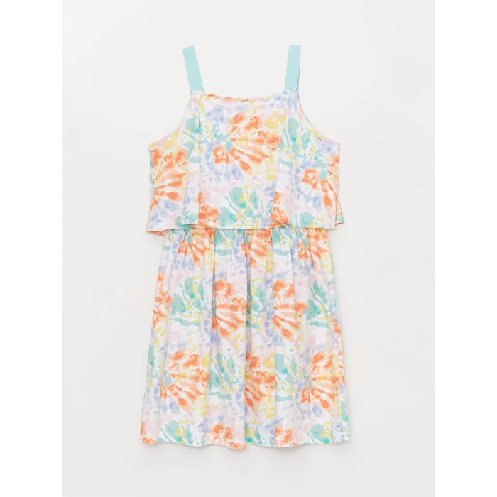 LCW Kids Karişik Kare Yaka Desenli Askılı Kız Çocuk Elbise