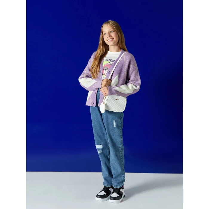 LCW Kids Mavi Beli Lastikli Yırtık Detaylı Kız Çocuk Jean Pantolon