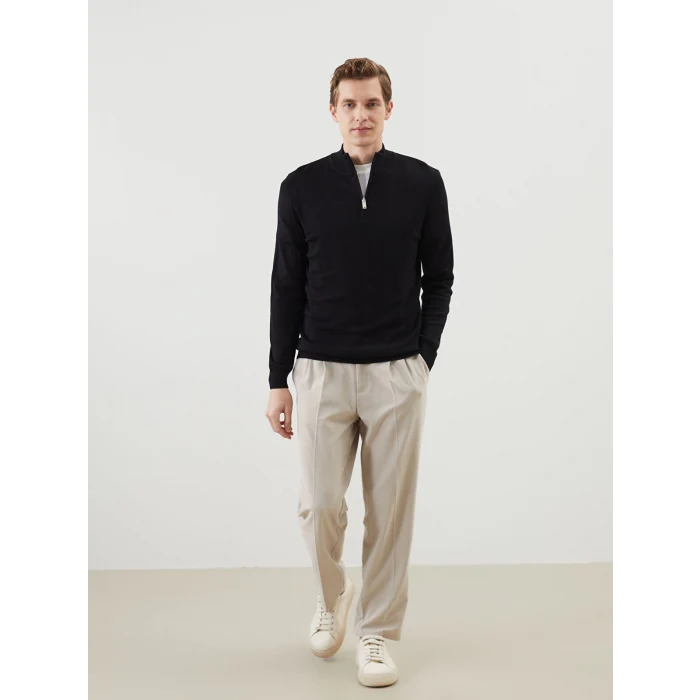 LCWAIKIKI Classic Siyah Dik Yaka Uzun Kollu Erkek Triko Kazak