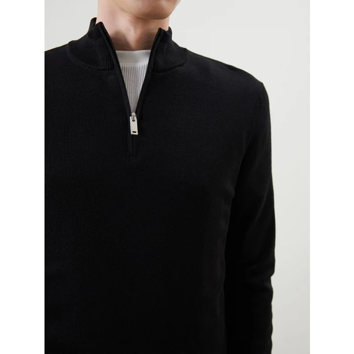 LCWAIKIKI Classic Siyah Dik Yaka Uzun Kollu Erkek Triko Kazak