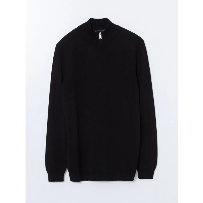 LCWAIKIKI Classic Siyah Dik Yaka Uzun Kollu Erkek Triko Kazak