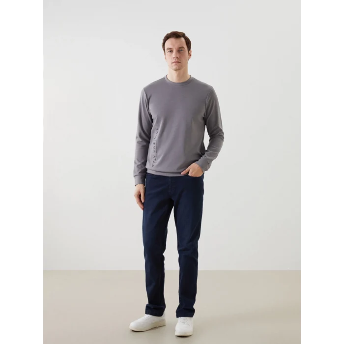 LCWAIKIKI Classic Yeşil Bisiklet Yaka Uzun Kollu Baskılı Erkek Sweatshirt