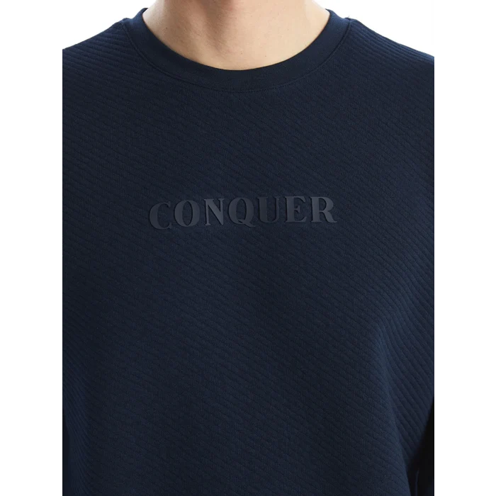 LCWAIKIKI Classic Lacivert Bisiklet Yaka Uzun Kollu Baskılı Erkek Sweatshirt