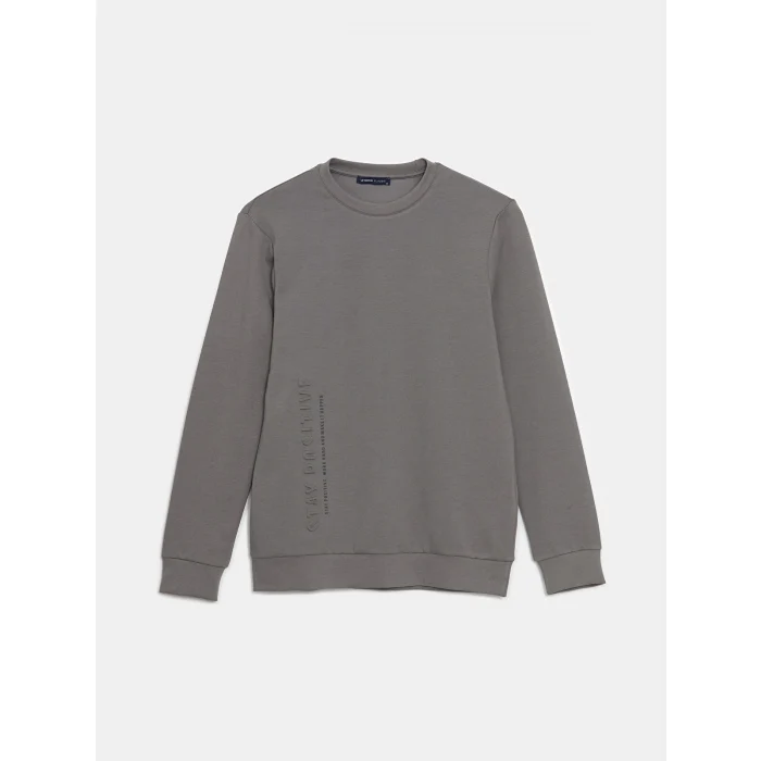 LCWAIKIKI Classic Yeşil Bisiklet Yaka Uzun Kollu Baskılı Erkek Sweatshirt