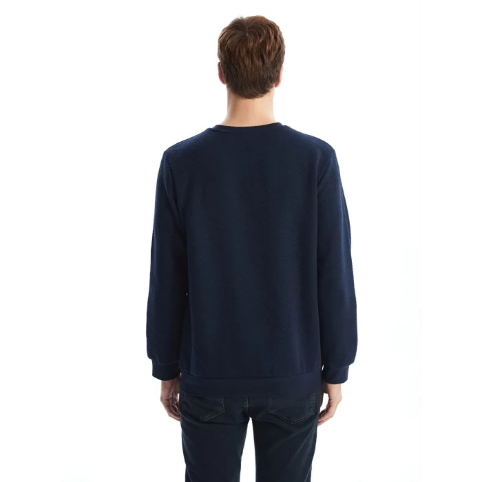 LCWAIKIKI Classic Lacivert Bisiklet Yaka Uzun Kollu Baskılı Erkek Sweatshirt