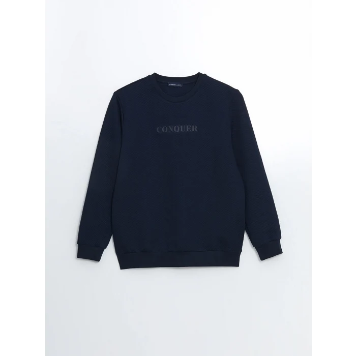 LCWAIKIKI Classic Lacivert Bisiklet Yaka Uzun Kollu Baskılı Erkek Sweatshirt