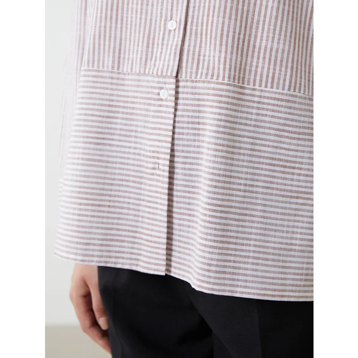 LCWAIKIKI Classic Turuncu Çizgili Poplin Kadın Gömlek