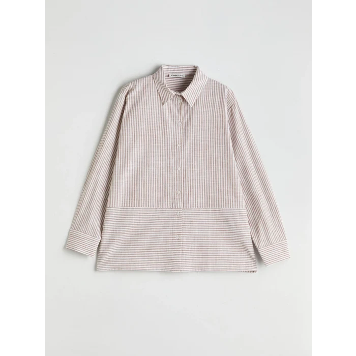 LCWAIKIKI Classic Turuncu Çizgili Poplin Kadın Gömlek