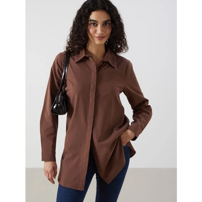 LCW Modest Kahverengi Regular Fit Kadın Gömlek Tunik