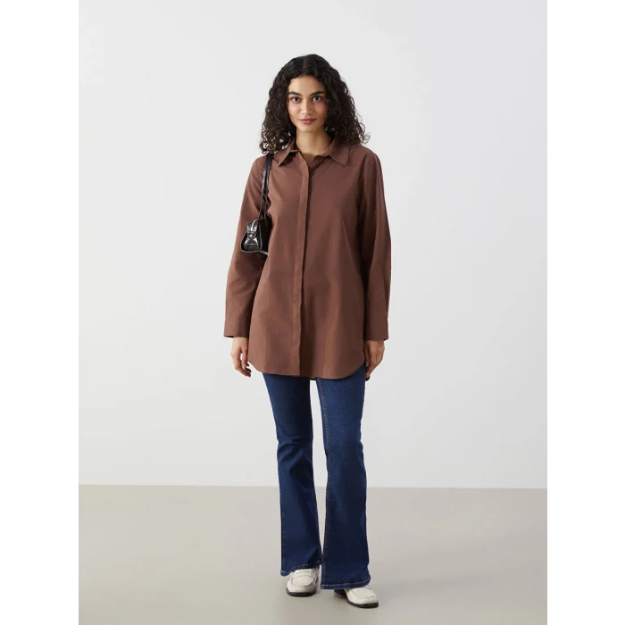 LCW Modest Kahverengi Regular Fit Kadın Gömlek Tunik