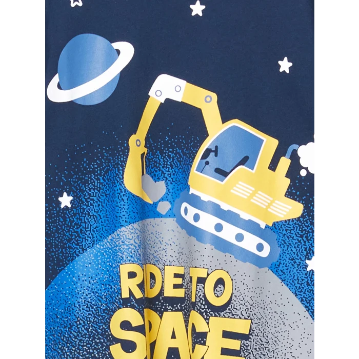 LCW Kids Lacivert Bisiklet Yaka Baskılı Erkek Çocuk Pijama Takımı