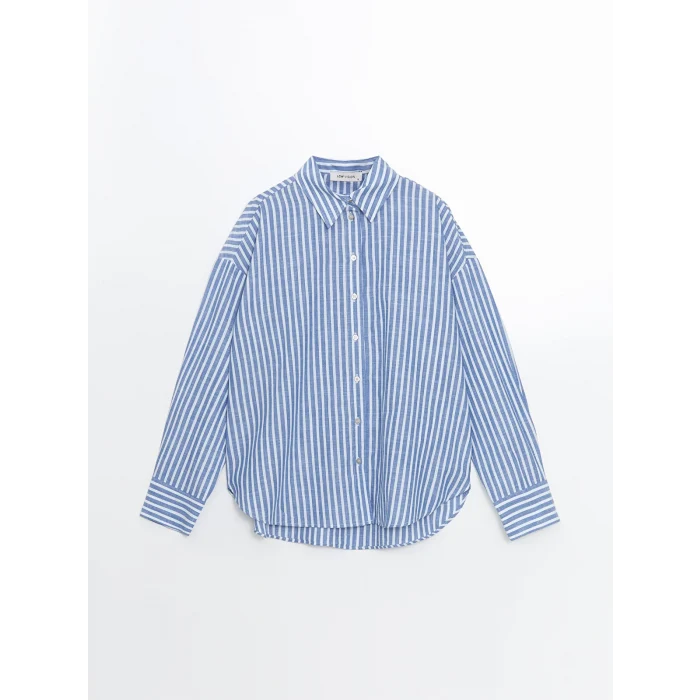 LCW Vision Mavi Çizgili Oversize Kadın Gömlek