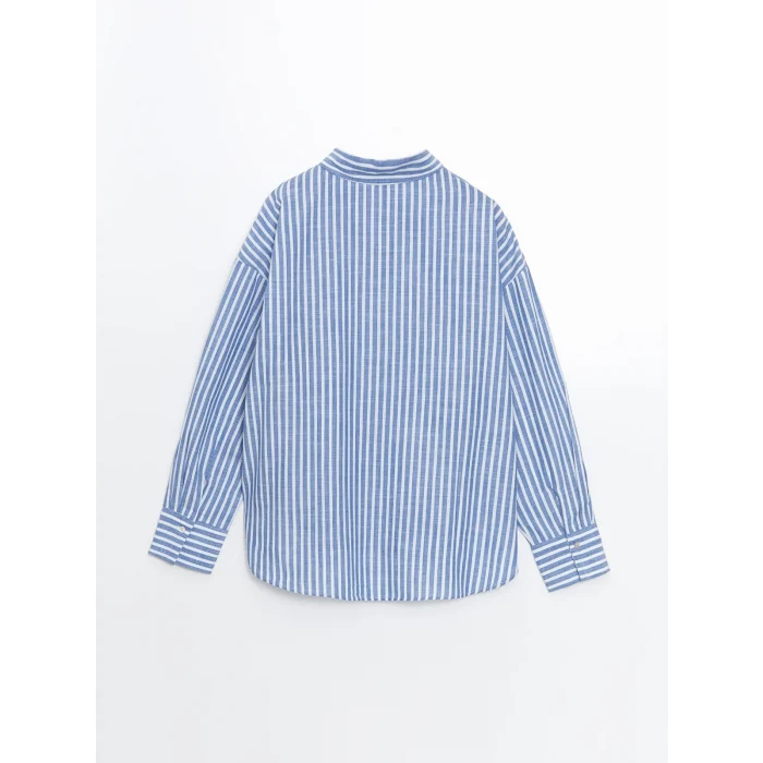 LCW Vision Mavi Çizgili Oversize Kadın Gömlek