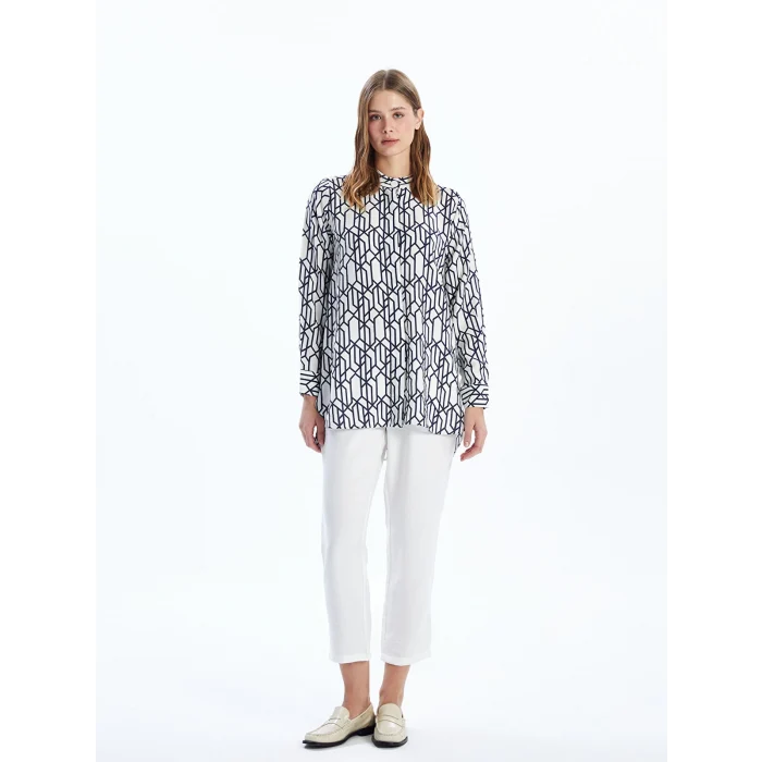 LCWAIKIKI Classic Mavi Hakim Yaka Desenli Kadın Gömlek Tunik