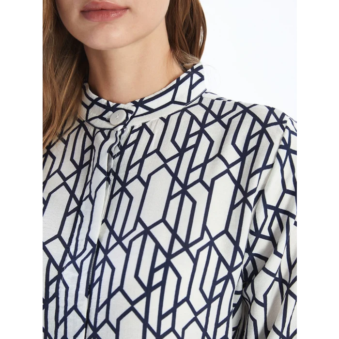 LCWAIKIKI Classic Mavi Hakim Yaka Desenli Kadın Gömlek Tunik